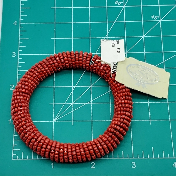 Catherine Stein Designs Red Seed Bead Spiral Stretch Bracelet Bohemian Coastal - Picture 6 of 6